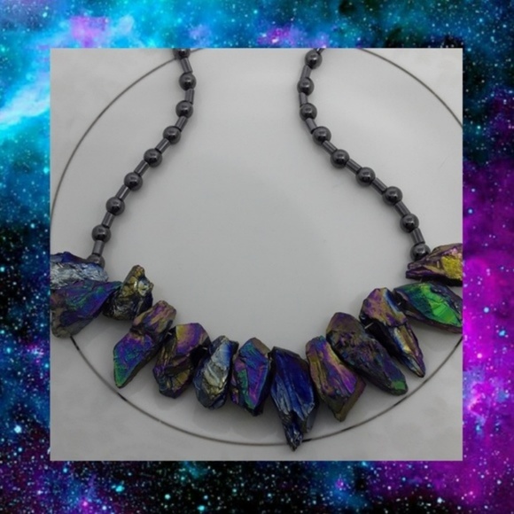 lmw0082 Jewelry - Rainbow Iridescent / Oil Slick Hematite Necklace